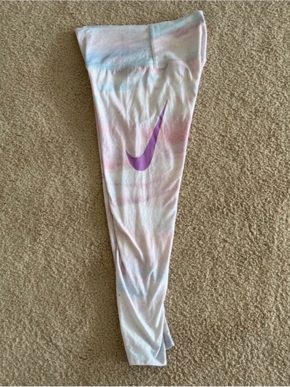Nike Girls Size 6 Pastel Tie Dye Swoosh Athletic Leggings Pink Blue Purple